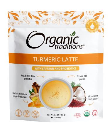 Organic Traditions Turmeric Latte with Probiotics and Saffron - 150g/5.3oz - golden milk/mylk, caffeine free