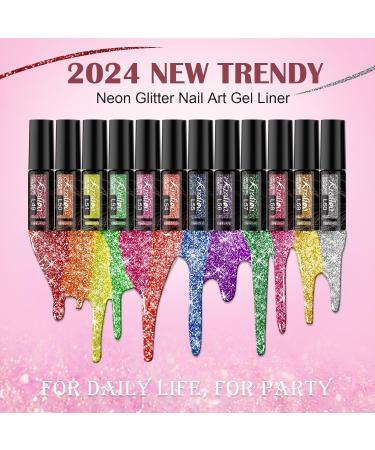 Kredioo Reflective Glitter Gel Nail Polish Gel Liner Nail Art Polish Sparkle Flash Diamond Painted 12 Colors UV Lamp Cured Soak-off Polish Golden Pink Silver Neon DIY Home Salon Manicure Gel Glitter Gel Liner 12 - Buy Online on GoSupps.com