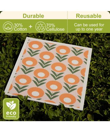 Set of 6 Kitchen Nordic Retro Flower Swedish Dishcloths Cleaning Cloths Strong Absorbent Quick Drying Dish Towels Reusable Cloths for Counter Wipes Art Deco (Retro Flower) - Buy Online on GoSupps.com