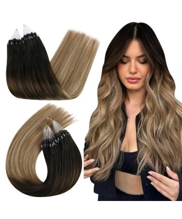 Ugeat remy real hair extensions microring ombre brown invisible micro loop extensions real hair balayage brown micro extensions real hair 35cm 50g 50 strands 35 cm 1.microring #2/6/12