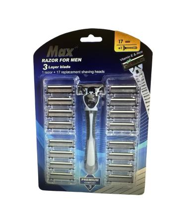 Max Razor for Men 3 Layer Blade 1 Razor + 17 Replacement Shaving Heads
