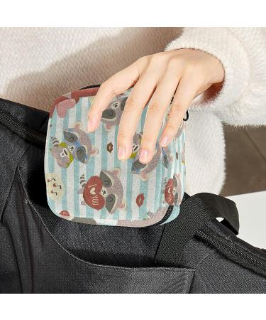 Cartoon Raccoon Stripes Sanitary Napkin Storage Bag - Portable Menstrual Period Kit Pouch for Women & Teen Girls - Zipper Menstrual Cup Bag - Color 4 - Buy Online on GoSupps.com