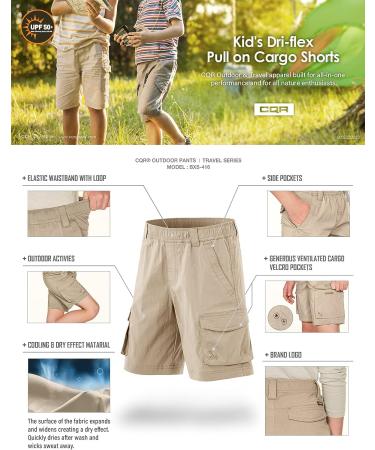 CQR Kids Youth Pull on Cargo Shorts | Lightweight Elastic Waist Athletic Short for Outdoor Camping and Hiking | Driflex Shorts with Pockets - Khaki Large - Buy Online on GoSupps.com