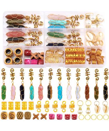 Messen 69 PCS Dreadlocks Jewelry Handemade Crystal Wire Wrapped Braids Hair Accessories Imitation Wood Beads Aluminum Hair Cuffs Hair Coils Hair Rings Pearl Hair Pendants for Hair Decoration (Gold) - Buy Online on GoSupps.com