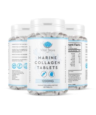 Marine Collagen Peptide Tablets 1200MG - 6 Month Supply - 180 High Strength Collagen Tablets - Hydrolyzed Tablets for Skin Hair and Muscle & Joints