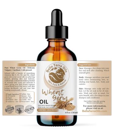 Organic Wheat Germ Oil 4oz - Bella Terra Oils | Vitamin E & C Face Oil for Natural Glow & Suppleness - Buy Online on GoSupps.com