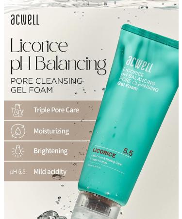 ACWELL Licorice pH Balancing Pore Cleansing Gel Foam - Gentle Hypoallergenic Facial Cleanser for Clear Skin Deep Pore Cleaning with Licorice Extract & LHA 5.4 fl. oz - Buy Online on GoSupps.com