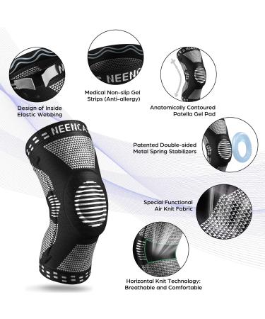 NEENCA XXL Knee Brace with Patella Gel Pad & Side Stabilizers for Meniscus Tear, Arthritis, ACL Injury Recovery | Compression Sleeve for Running, Joint Pain Relief - Black - Buy Online on GoSupps.com
