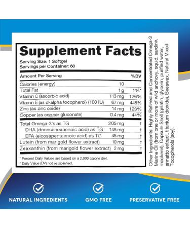 Eye Vitamin and Mineral Supplement with Zinc Vitamins C & E Omega 3 Lutein & Zeaxanthin - 60 Count 60 Count (Pack of 1) - Buy Online on GoSupps.com