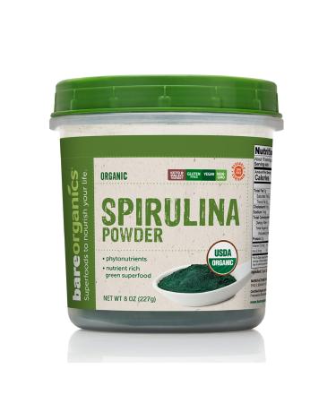 BareOrganics 13132 USDA Organic Raw Spirulina Powder, Whole Food Supplement, Gluten-Free & Non-GMO, 8 Ounce SPIRULINA POWDER 8 Ounce (Pack of 1)