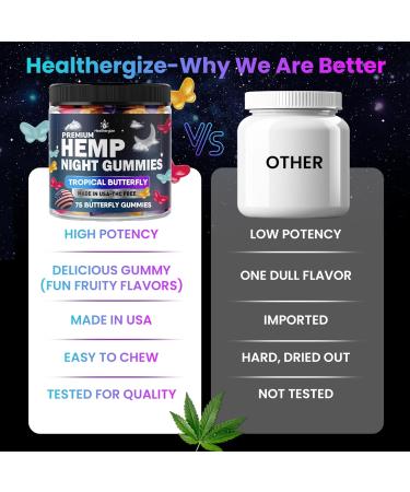 Healthergize Hemp Gummies Night Time, High Potency Nap Gummies, Peace and Relaxation, Fruity Butterfly Gummy Bear Edibles, Good Mood, Calm, Restful Bedtime-Natural Omega Hemp Oil-Made in USA - Buy Online on GoSupps.com