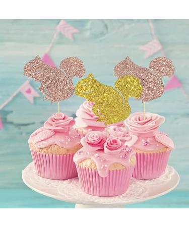 Set of 24 Glitter Squirrel Cupcake Toppers Animal Themed Baby Shower Dessert Decor Birthday Party Decorations Supplies - Buy Online on GoSupps.com