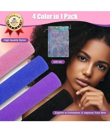 African Exfoliating Net Sponge Set for Shower Body Scrubbing - 4PCS (Black, Blue, Purple, Pink) - Buy Online on GoSupps.com