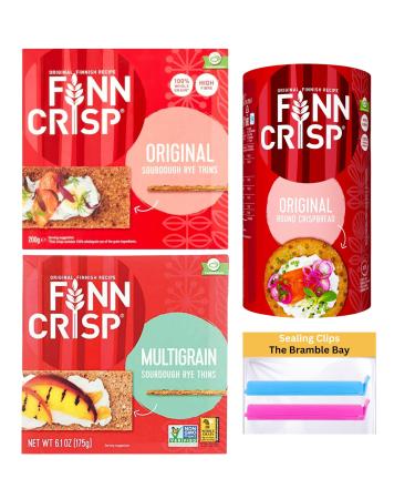 Finn Crisp bundle contains Original Thin 200g Round Crispbread 250g Multi Grain 175g Food Sealing Clips x2 - Buy Online on GoSupps.com