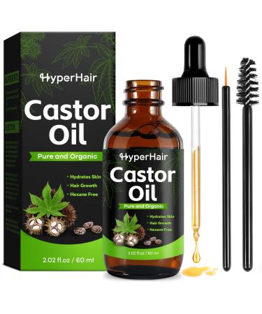 Organic Castor Oil Cold Pressed Unrefined For Hair Eyelashes Eyebrow Growth Essential Oil Massage Oil Hair Nourishing Oil Deep Massage & Moisturizing For Body 2.02 Fl Oz (Pack of 1)
