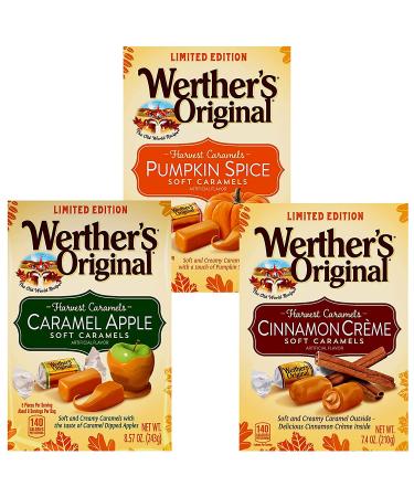 Werther's Original Limited Edition Harvest Soft Caramels - Pumpkin Spice, Caramel Apple, & Cinnamon Creme (8.57 Oz) - 3 Pack - Buy Online on GoSupps.com