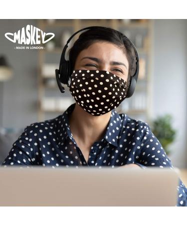 MASKEY White Dots on Black Washable Face Mask | 3-Layer Cotton | Stylish & Reusable | Made in London UK - Buy Online on GoSupps.com