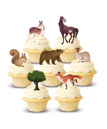 20x Pre-cut Woodland Forest Animals Trees Edible Thick Standing Cupcake Toppers Birthday Party Cake Decorations