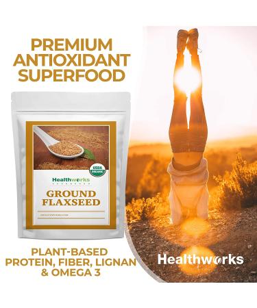 Healthworks Flax Seed Ground Powder- 32 Ounces - Raw Organic Superfood for Protein, Fiber, Omega 3 & Lignan - Ideal for Smoothies, Coffee, Shakes & Oatmeal - Buy Online on GoSupps.com