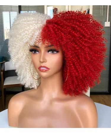CurlCoo Short Curly Afro Wig for Black Women 14 Inch - White and Red - Buy Online on GoSupps.com