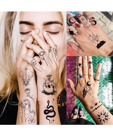 Shegazzi Minimalism Line Art Temporary Tattoos - 28 Sheets, 220+ PCS - Moon Sun Star Snake Flower Space Designs - For Men Women Adults Kids - Finger Neck Fake Tattoo Stickers - Buy Online on GoSupps.com