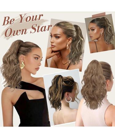BARSDAR 14'' Short Wavy Ponytail Extension - Medium Brown & Ash Blonde Highlights | Synthetic Claw Clip Curly Hairpiece for Daily & Party Wear - Buy Online on GoSupps.com
