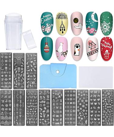 NICENEEDED 12Pcs Nail Art Stamping Plates & 1 Nail Stamper & 1 Nail Scraper & 20 Slots Nail Stamping Plate Holder Case Animal Flowers Cat Geometric Patterns Nail Printing Plate Templates - Buy Online on GoSupps.com