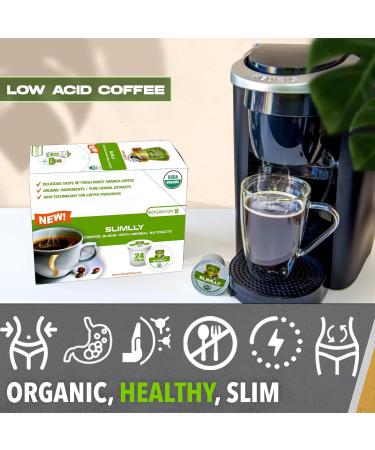 SOLLO Infused Organic Medium Roast Slimlly Low Acid Coffee Single Serve Pods Compatible With 2.0 K-Cup Keurig Brewers 24 K-cup - Buy Online on GoSupps.com