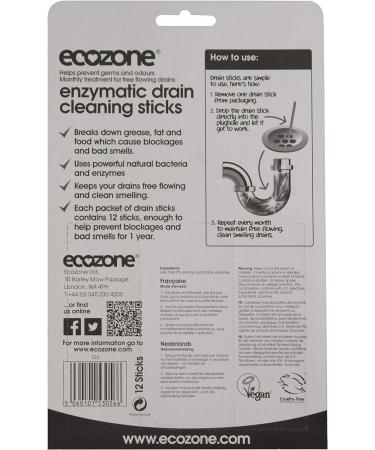 Ecozone Citrus Drain Cleaning Sticks - Natural Vegan Pipe Unblocker (x12) - Buy Online on GoSupps.com