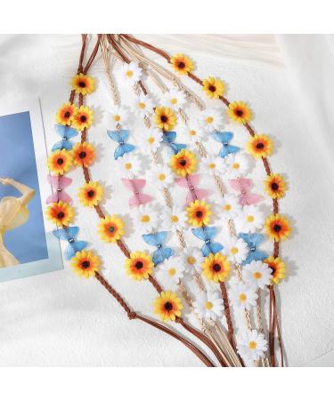 AWAYTR Sunflower Headband Hippie Flower Crown for Women - Set of 8 | Adjustable Daisy Hair Wreath for Girls - Mixed Color Sunflower Hair Accessories - Buy Online on GoSupps.com