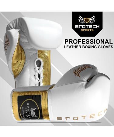 Brotech Pro Boxing Gloves for Men & Women - 16oz White Gold | Training, Sparring, Punching, Heavy Bag, Focus Mitts Pads | Kickboxing, Muay Thai, MMA - Buy Online on GoSupps.com