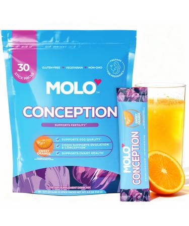 MOLO Conception Fertility Supplement for Women - CoQ10 Iodine Selenium Taurine Supporting Ovarian Health Ovulation 30 Stick Packs with Sweet Orange Flavor Vegetarian Gluten-Free & Non-GMO