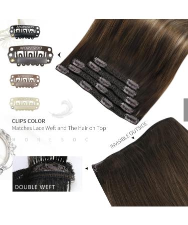 Shop Moresoo Clip-in Real Hair Extensions - Balayage Dark Brown to Golden Brown 80g 25cm - Remy Hair 5pcs (#4/10/16) - Buy Online on GoSupps.com