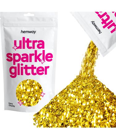 Hemway Extra Chunky Glitter 100g 3.5oz Cosmetic Safe 1mm 0.04" 1/24" - Gold Gold Extra Chunky - 100g
