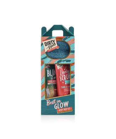 Dirty Works Best In Glow Christmas Gift Set Body Scrub Body Polishing Mitt Body Shimmer Gel.