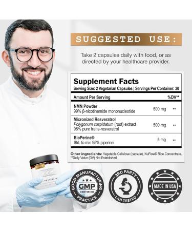 OMRE NMN + Resveratrol Supplement 99% Purity for Cellular Energy, NAD+ Boost | Highly Bioavailable Nicotinamide Mononucleotide Supplement Resveratrol 500mg & NMN 500mg, Made in USA, 60 Capsules - Buy Online on GoSupps.com