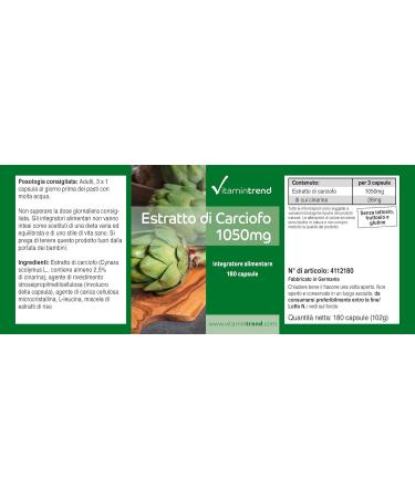 Artichoke Extract 1050mg - 180 capsules - ! FOR 2 MONTHS! - Vegan - 2.5% Cynarin | Vitamintrend  - Buy Online on GoSupps.com