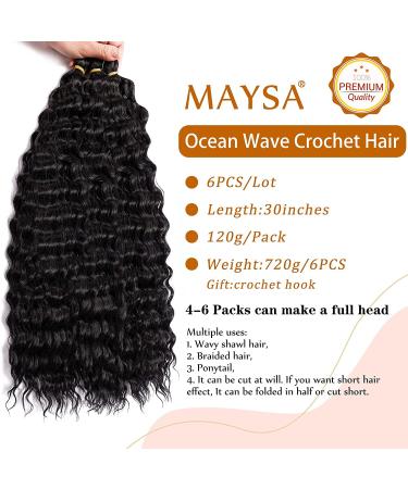 30 inch Maysa Soft Ocean Wave Crochet Hair Extensions - 120g/Pack - 6 Pack - 30 Inch Deep Wave Synthetic Hair in 1B Natural Black - Long Soft Curly Extensions for Black Women - Buy Online on GoSupps.com