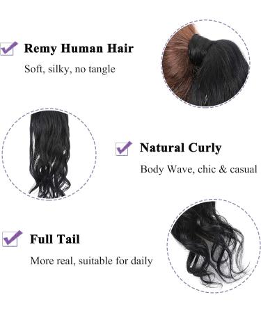 18" Ponytail Extension Human Hair Real Remy Curly Wavy #1 Jet Black (90g) - Buy Online on GoSupps.com