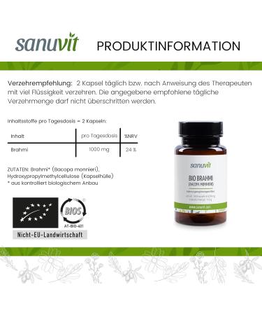 Sanuvit Brahmi BIO - 120 Capsules | Pure Hypoallergenic Supplement Direct from Manufacturer - Shop Now! - Buy Online on GoSupps.com