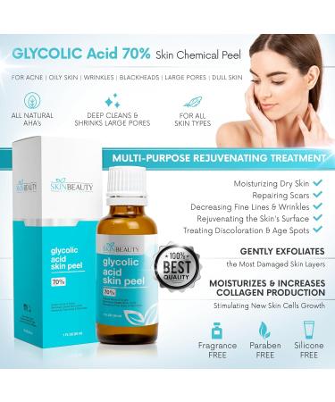 Skin Beauty Solutions 4 Oz / 120 Ml Glycolic Acid 70% Skin Chemical Peel Unbuffered - Alpha Hydroxy (AHA) For Acne Oily Skin Wrinkles Blackheads Large Pores & More - Buy Online on GoSupps.com