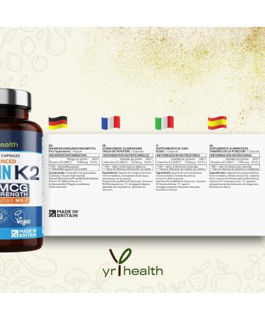 High Strength Vitamin K2 MK7 700mcg - 90 Vegan Capsules - Made in UK by YrHealth - Buy Online on GoSupps.com
