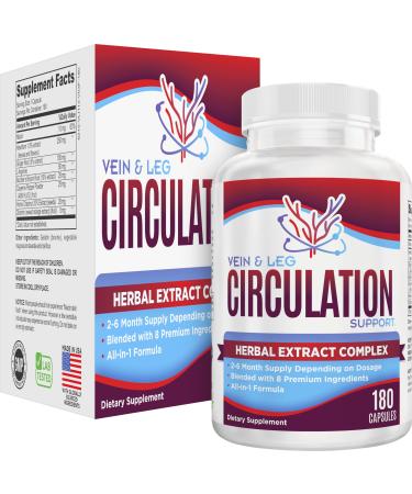 Vein & Leg Circulation (2-Month) Support Supplement with 8 Active Ingredients in 1 Formula | Leg + Vein | Blood Circulation Support Supplements | 60-Day Bulk Supply | 180 Capsules