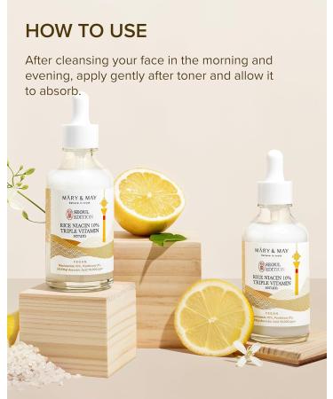 Mary&May SEOUL Edition S rum triple vitamine la niacine de riz 10% S rum clat cor en pour un teint uniforme et un clat sain Niacinamide et vitamines Sans parfum sans cruaut envers les Riz Niacine Triple Vitamine - Buy Online on GoSupps.com