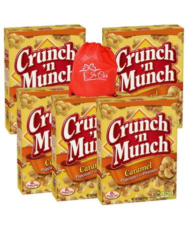 Ja'Cor Caramel Popcorn with Peanuts Individual Boxes Sweet Crunchy Drizzle Nuts Snack Packs Caramel Candy Coated Popcorn Peanut Snacks Gift 6 oz Box Pack of 5(Bundle with 1-Red Ja'Cor Bag)