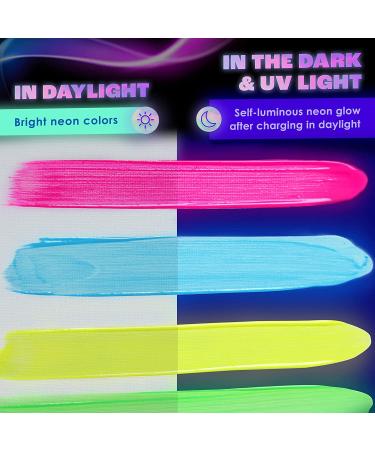 neon nights Glow in The Dark Paint Set - 8 Pack UV Acrylic Paints - Self Luminous 20mL for Halloween & Holiday Decor - Blacklight Activated - Buy Online on GoSupps.com