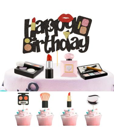 29 Pieces Makeup Themed Cake Toppers 3D Resin Cosmetics Cake Decoration Lipstick Cupcake Topper Perfume Bottle Birthday Cake Toppers for Bridal Shower Makeup Salon Spa Theme Party Supplies