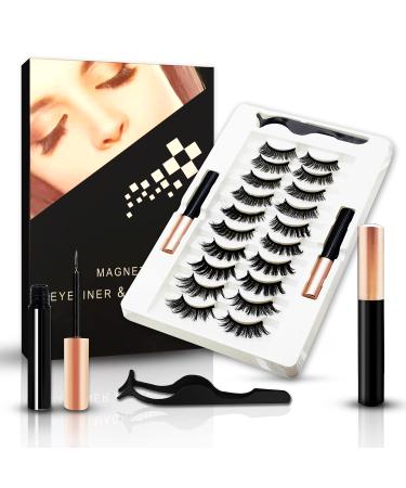 Magnetic Eyelashes With Eyeliner Kit and Applicator Tool Natural Look 10 Pairs 2 Tubes Magnetic Eyeliner Waterproof Easy To Wear No Glue Needed