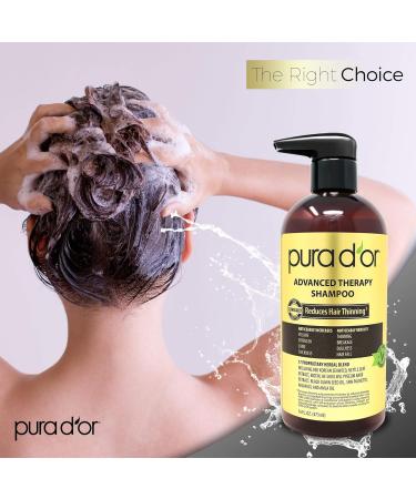PURA D'OR Advanced Therapy Shampoo 16oz | Reduces Hair Thinning, Increases Volume | Biotin, Argan Oil, Aloe Vera | For All Hair Types Men & Women - Buy Online on GoSupps.com