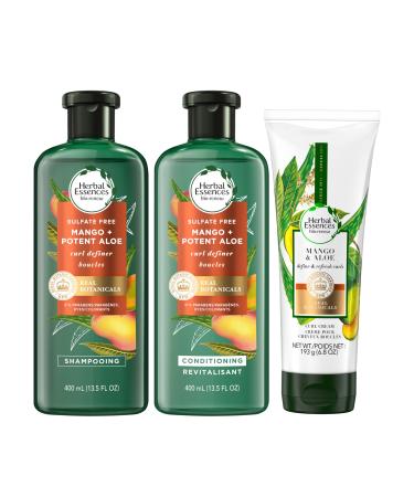 Herbal Essences bio:renew Sulfate Free Shampoo, Conditioner and Curl Cream Set – Includes Mango + Potent Aloe, 13.5 Fl Oz Each & Curl Cream, 6.8 Fl Oz – Complete Hair Care for Defined Curls